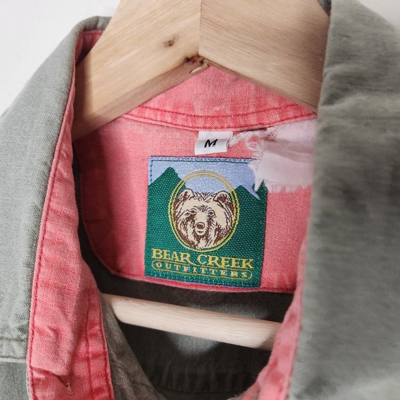 VTG Bear Creek Mens Medium Green Short Sleeve Button Down Outdoor Fishing Shirt - Picture 2 of 4